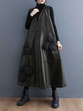 Flower-Embellished Split-Joint A-Line Loose V-Neck Midi Dresses