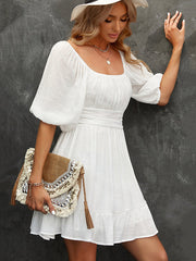 Bow Short Sleeves Mini Dress