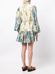 Floral Print Long Sleeves Ruffled Mini Dresses