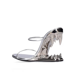 Silver Patent Leather High Heeled Fang Sandals