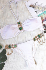 Strap Crystal Diamond Chain Split Bikini