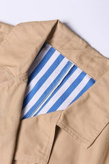 Striped stitching khaki belted waist long trench coat