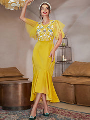 Yellow Mesh Panel Dress