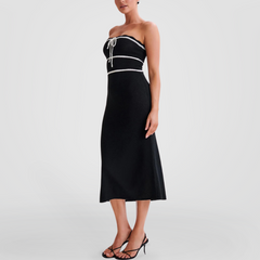 Black Bow Tie Knit Midi Dress