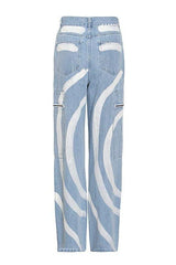 street style casual stripes stitching loose jeans