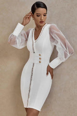 Mesh long-sleeved bandage dress