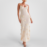 Crochet Midi Dress With Rose Apliques