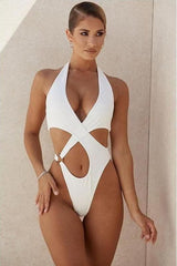 white Hollow Cross One-Piece Swimsuit