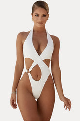 white Hollow Cross One-Piece Swimsuit