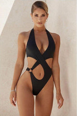 black Hollow cross one-piece swimsuit