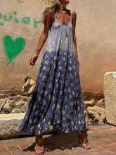 Flower Printed Gradient Sleeveless Spaghetti-Neck Elegant Maxi Dresses