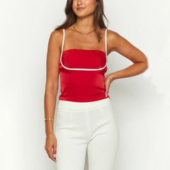 Red Square Neck Strap Top