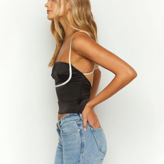 Black Square Neck Strap Top