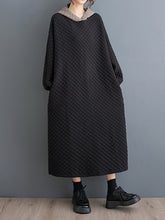 Hooded Quilted Split-Side A-Line Long Sleeves Midi Dresses