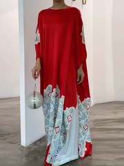 Printed Loose Round-neck Maxi Dresses