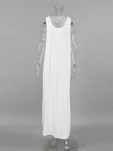 See-Through Solid Color See-through Split-Joint Loose Sleeveless U-Neck Maxi Dresses