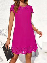 Hollow Pleated Solid Color Split-Joint Loose Short Sleeves Round-Neck Mini Dresses