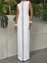 Contrast Color Shiny Split-Back Loose Sleeveless Mock Neck Maxi Dresses