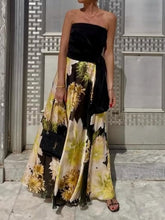 Black Tube Tops & Flower Printed Long Skirts Two-Piece Sets