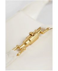 White Classic Curved Leather Handbag with Signature Buckle Closure