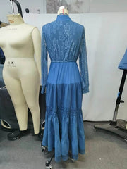 Lace Splicing Ruffled Vintage Long Sleeves Maxi Dresses