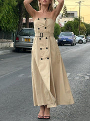 Belted Buttoned A-Line Loose Tube Maxi Dresses