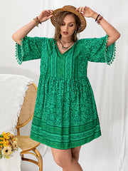 Vacation A-Line Loose Tasseled V-Neck Mini Dress
