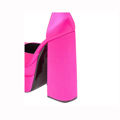 Pink Satin Double Platform Ankle Strap Sandals