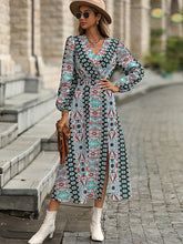 Bohemia A-Line Puff Sleeves Floral V-Neck Dress