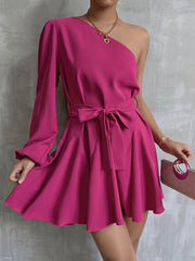 Vacation High Waisted Lace-Up One-Shoulder Mini Dress