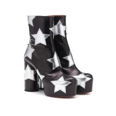 Silver Stars Retro Style Black Platform Boots