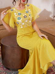 Yellow Mesh Panel Dress