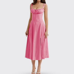 Pink Front Strap Backless Dress