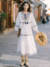 Vacation A-Line Loose Embroidered Solid Dress