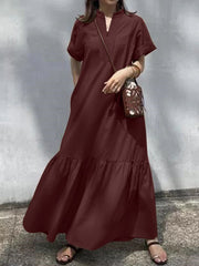 Solid Color Split-Joint A-Line Loose V-Neck Maxi Dresses