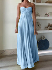 Solid Color Pleated Tube Elegant Maxi Dresses