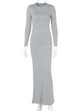 See-Through Solid Color Bodycon Long Sleeves Round-Neck Maxi Dresses