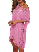 Hollow See-Through Solid Color Split-Joint Loose Raglan Sleeve V-Neck Mini Dresses