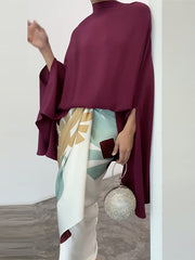 Flower Printed Batwing Sleeves Elegant Split-joint Shirt+Skirt Sets