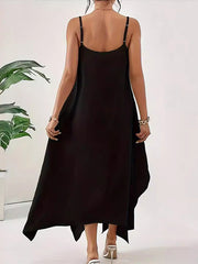Asymmetric Solid Color Loose Sleeveless Spaghetti-Neck Maxi Dresses