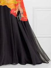 Contrast Color Floral Printed Batwing Sleeves Loose Round-neck Maxi Dresses