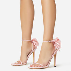 Pink Ankle Strap Back Bow Heels