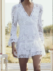 Backless Crochet Long Sleeves Mini Dress