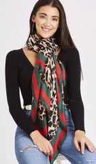 Leopard Print Scarf With A Red And Green Trim