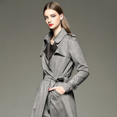 Elegant mid-length slim fit suede windbreaker