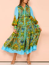 Belted Floral Printed High Waisted Loose Lapel Midi Dresses