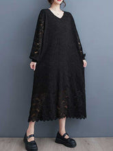 Jacquard Bishop Sleeve Long Sleeves V-Neck Midi Dresses