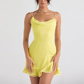 Yellow Double Strap Ruffle Mini Dress