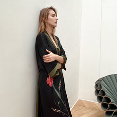 Black Khaki Light Luxury Silky Satin Kimono Robe