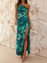 Flower Printed Sleeveless Splicing Asymmetric Maxi Dresses